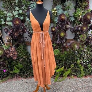 Chic High-Low Orange Dress with Tie Waist